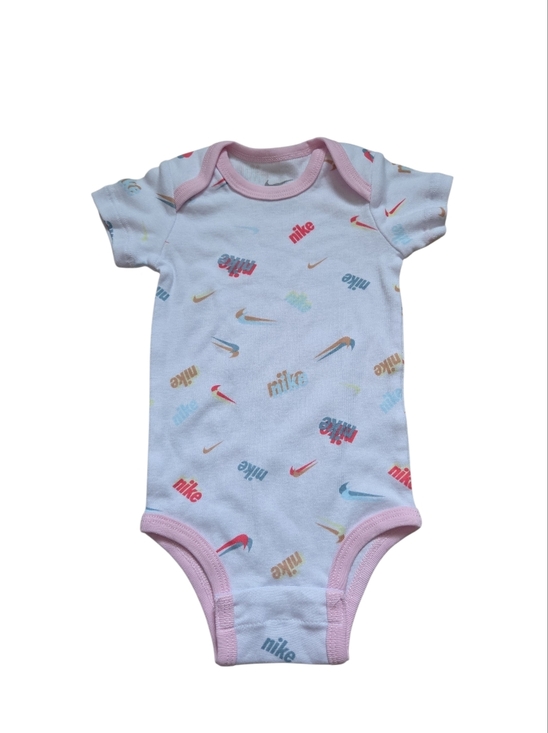 Nike Other - Nike Baby Girls Bodysuit 0-6 Months White Multicolor Swoosh Print Pink Trim